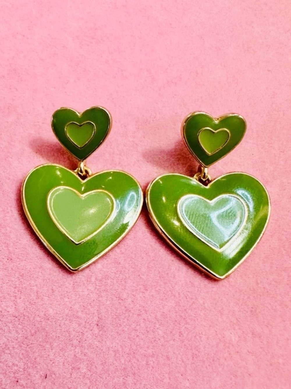 Green Heart Drop Earrings